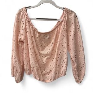 light pink American Eagle off the shoulder crop top blouse cut out details